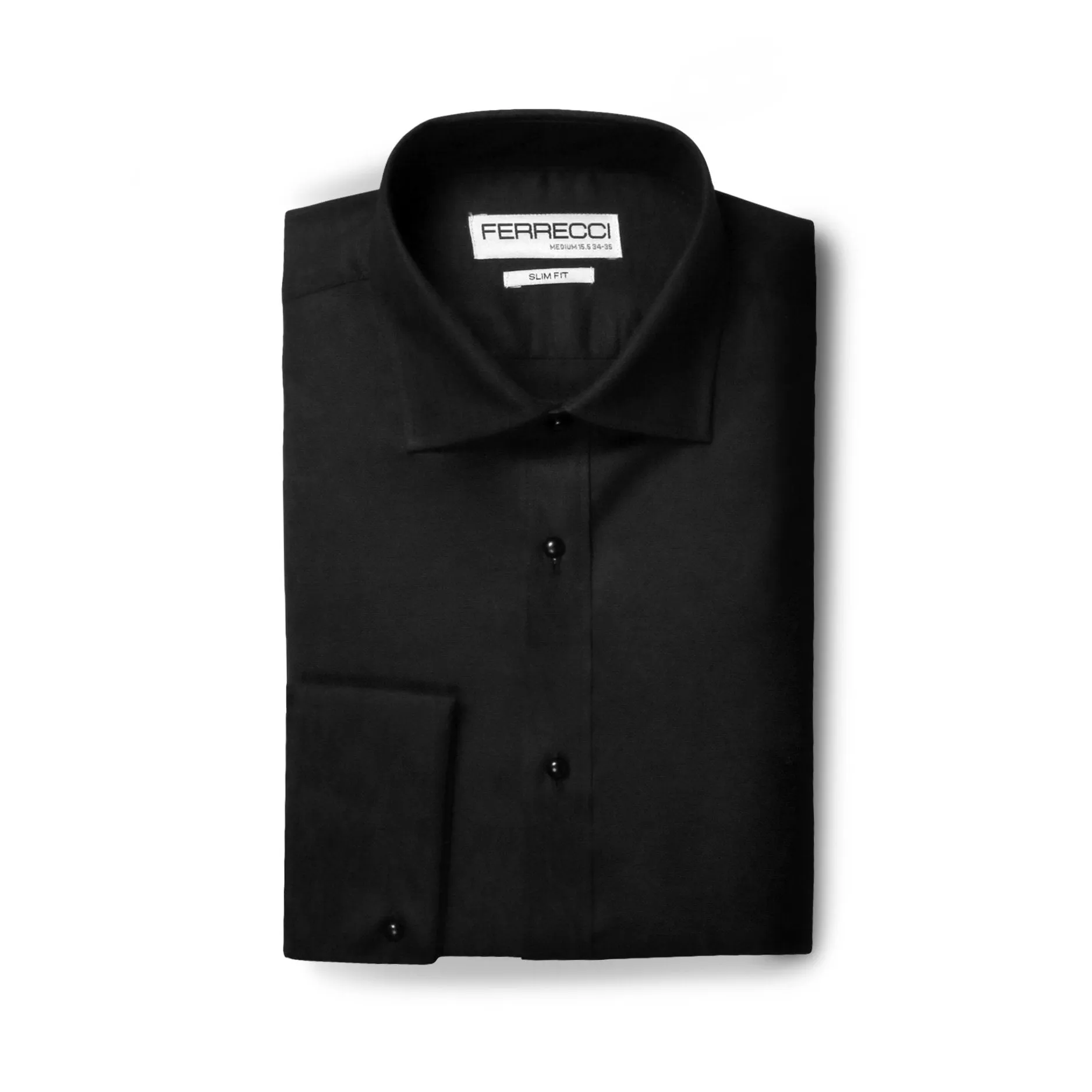 Ferrecci Men's Black Venice Slim Fit Pique Lay Down Collar Shirt