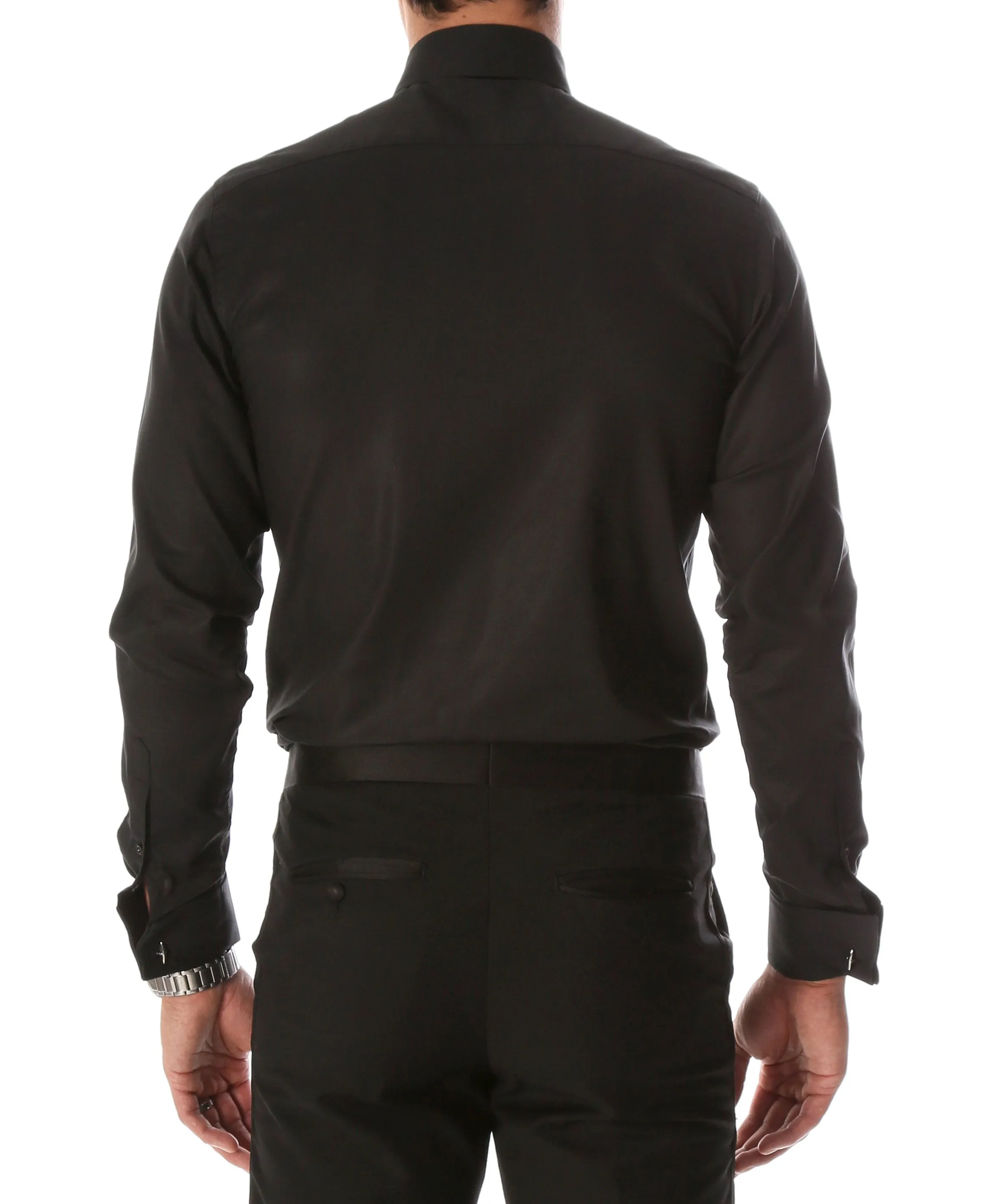 Ferrecci Men's Black Venice Slim Fit Pique Lay Down Collar Shirt