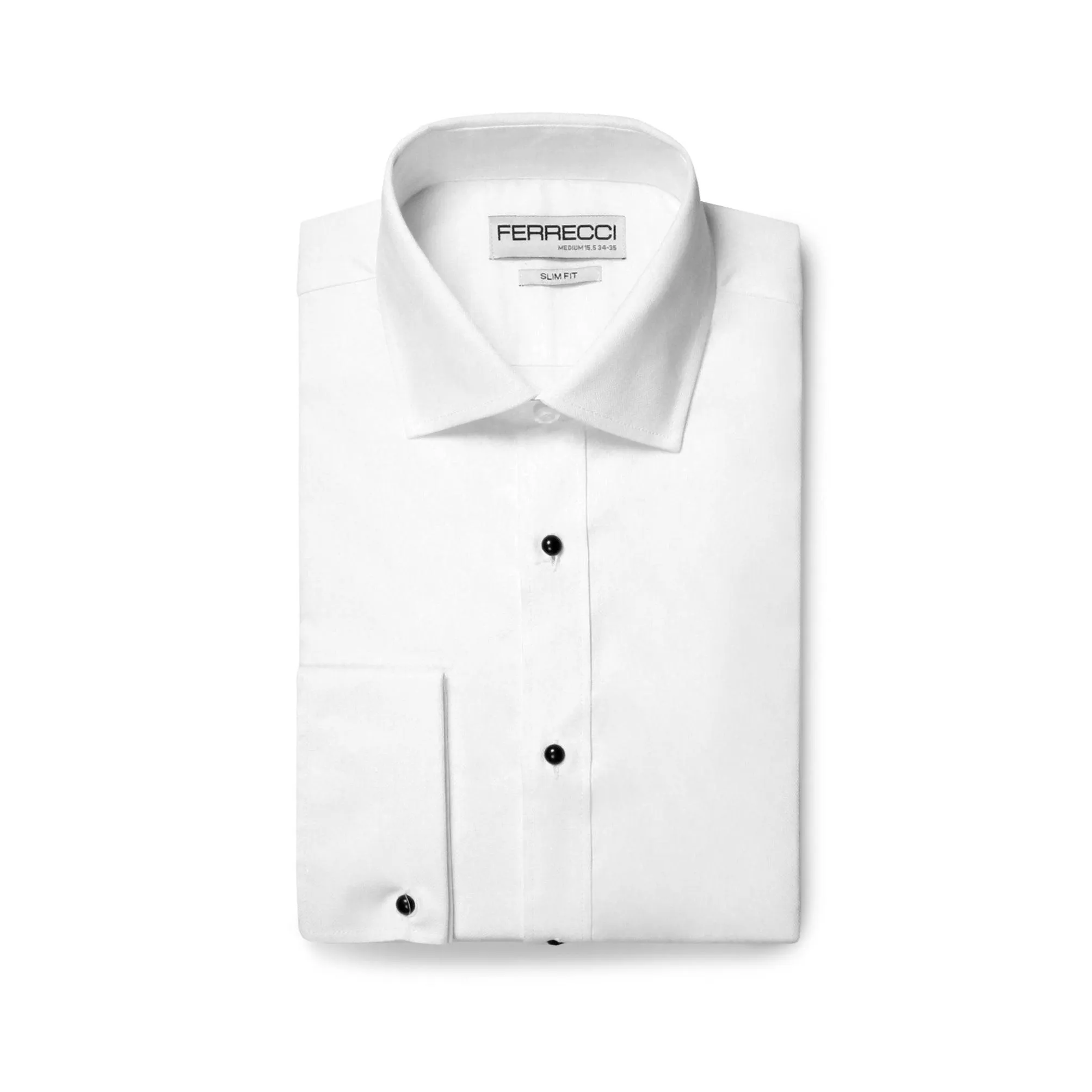 Ferrecci Men's White Venice Slim Fit Pique Lay Down Collar Shirt