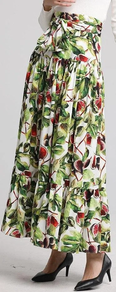 Fig Print Maxi Skirt