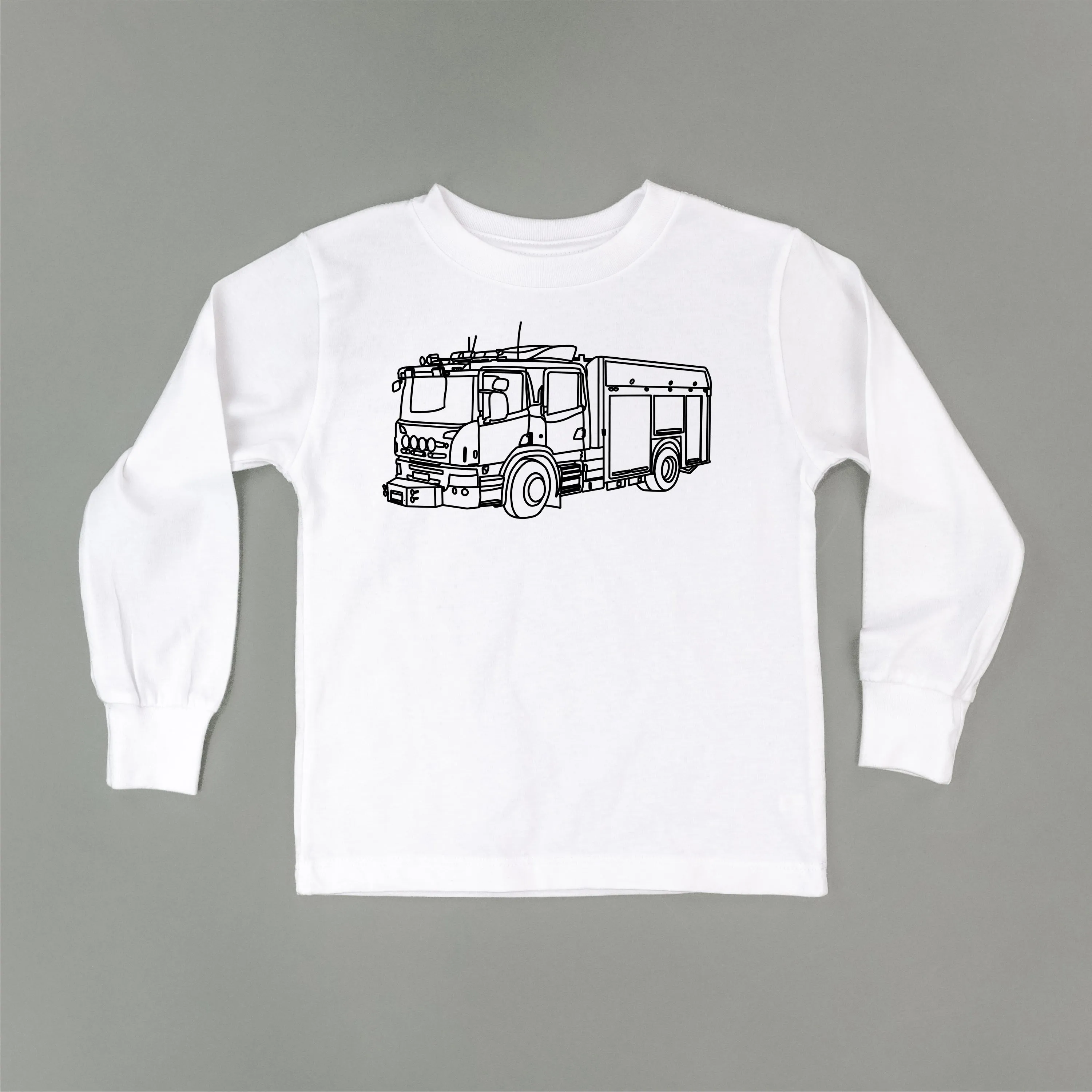 FIRE TRUCK - Minimalist Design - Long Sleeve Child Shirt