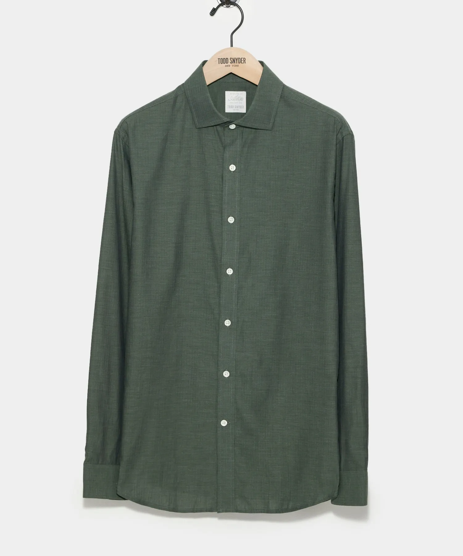 Flannel Spread Collar Dress Shirt in Olive