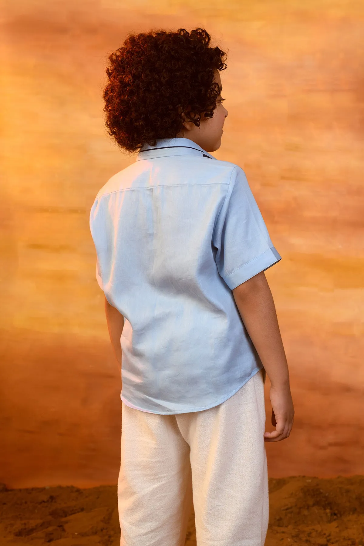 Flier- Hand Embroidered Cotton Satin Half Sleeves Shirt For Boys