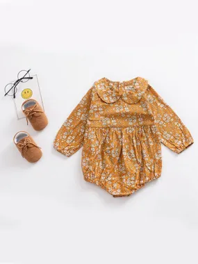 Floral Flat Collar Long Sleeve Infant Baby Rompers