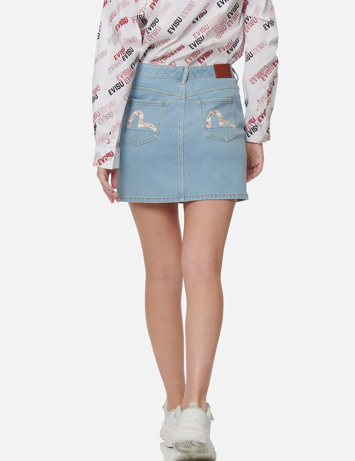 Floral Seagull Embroidery Denim Pencil Skirt