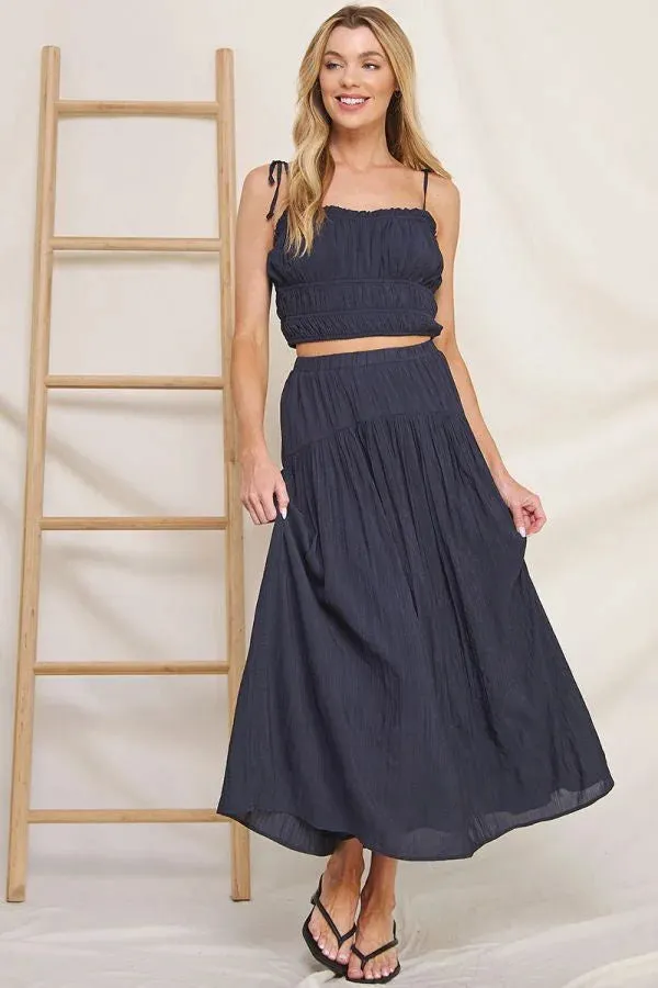 FLOWY CRINKLE SATEEN MAXI SKIRT