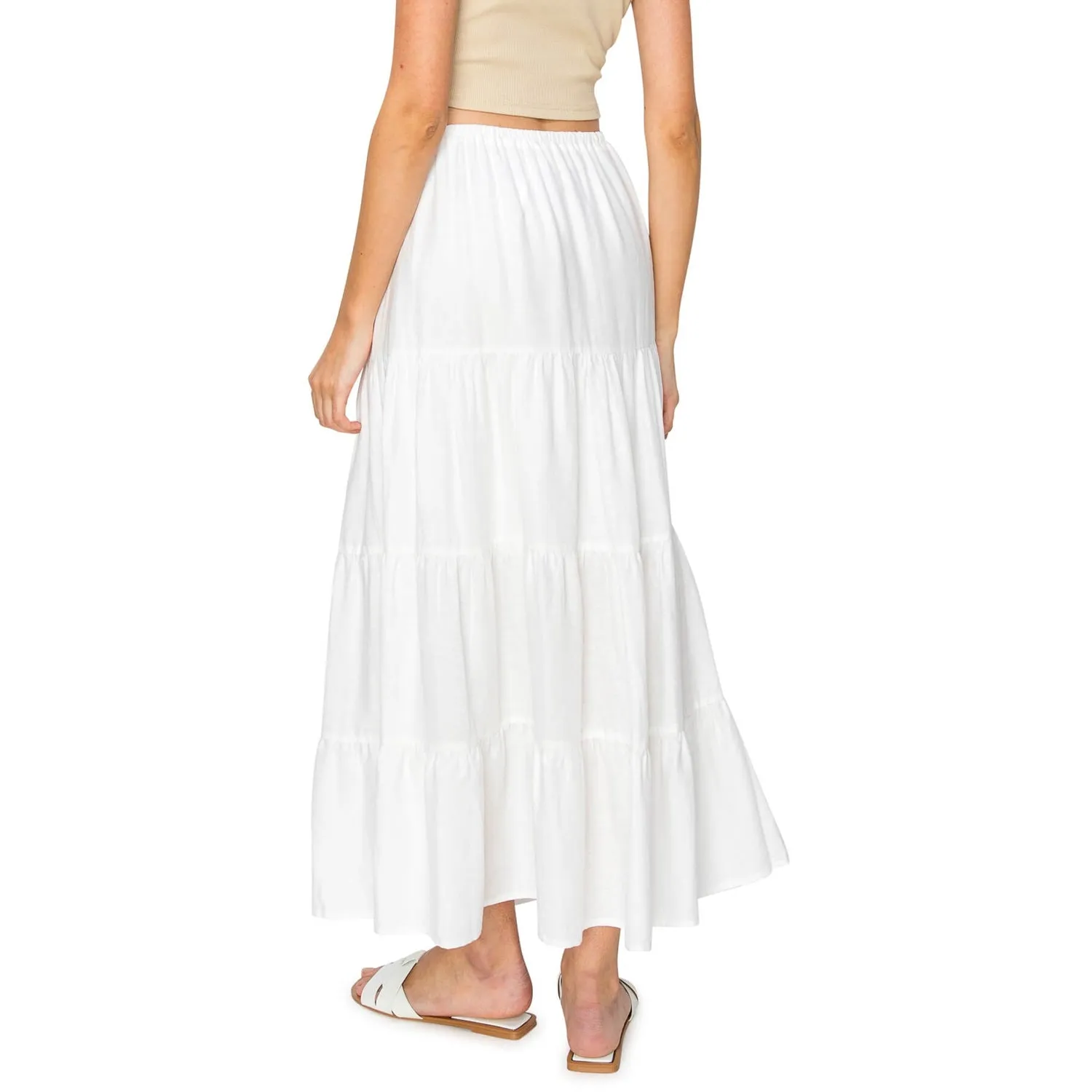 Flowy Tiered Maxi Linen Skirt - White