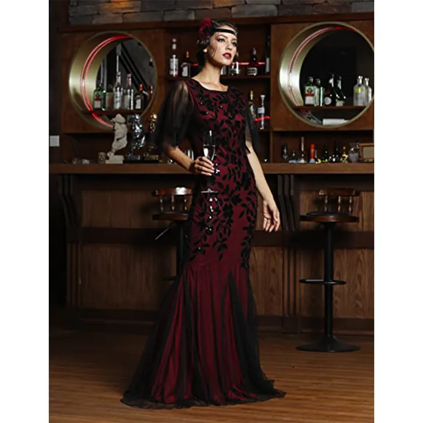 Funki Buys | Dresses | Women's 1920s Long Slim Flapper Dress