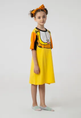 Garfield Printed T-Shirt Dress And Shorts Set