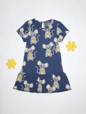 Girls Mouse Print Fit & Flared Dress