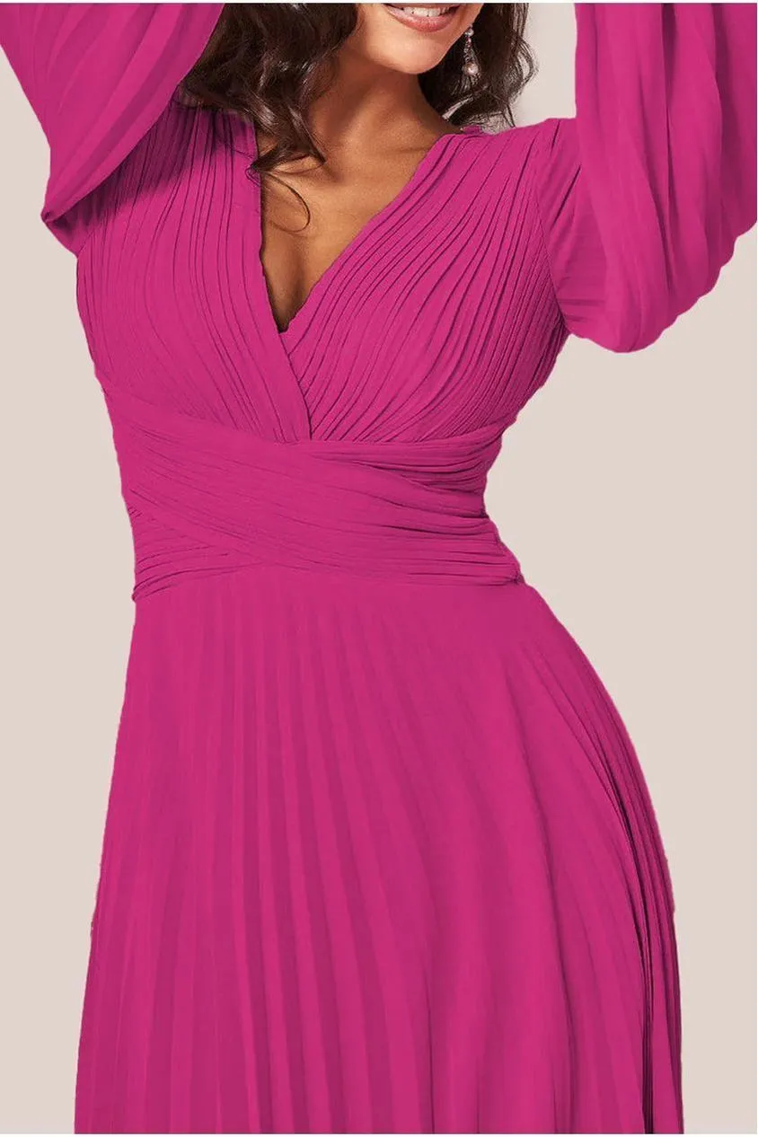 Goddiva Balloon Sleeve Chiffon Maxi Dress - Magenta