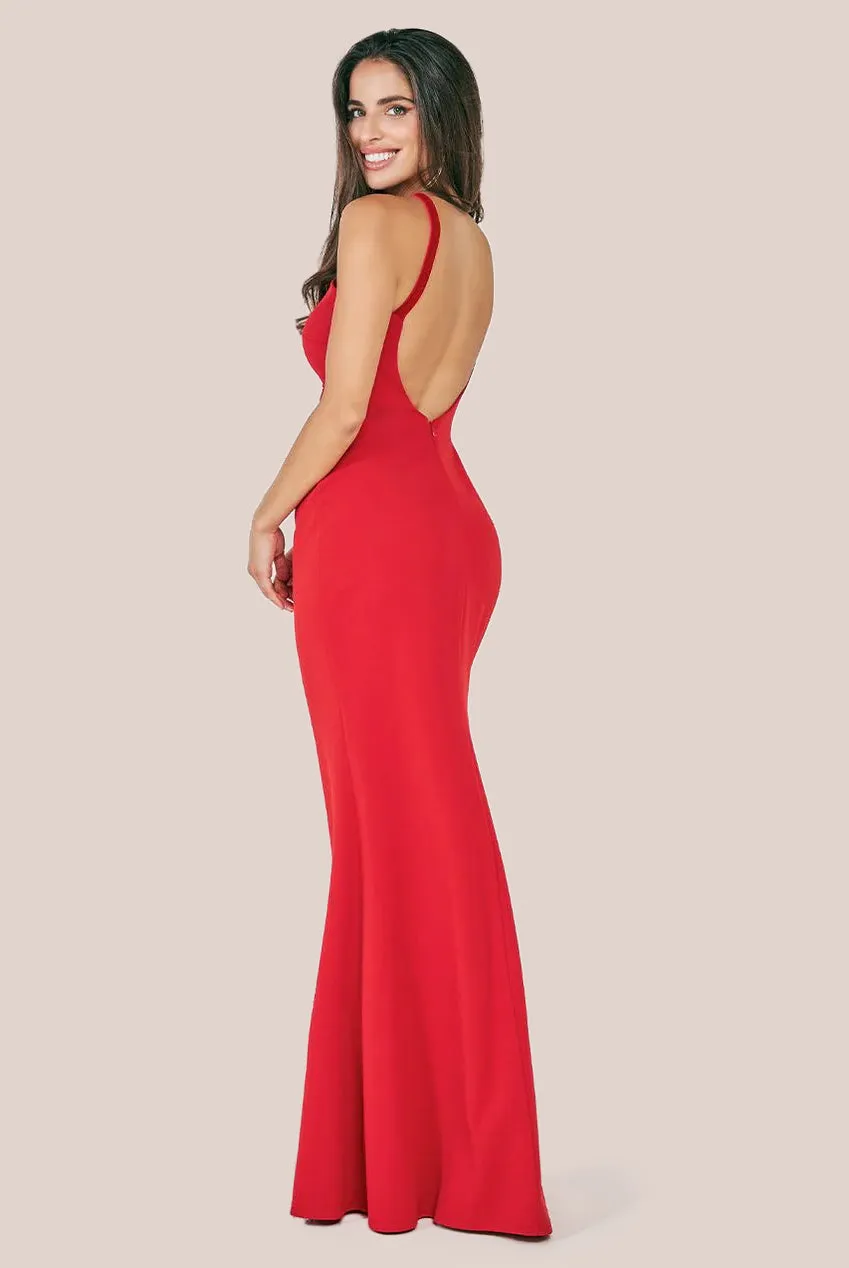 Goddiva Racer Neck Corsage Scuba Maxi - Red