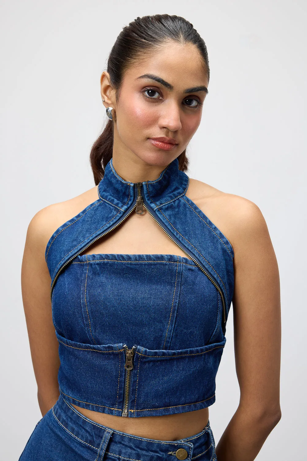 Gothic Chained Light Blue Denim Top