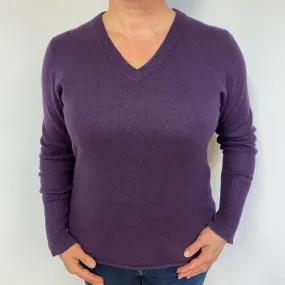 Grape Purple Cashmere V-Neck Jumper Large.