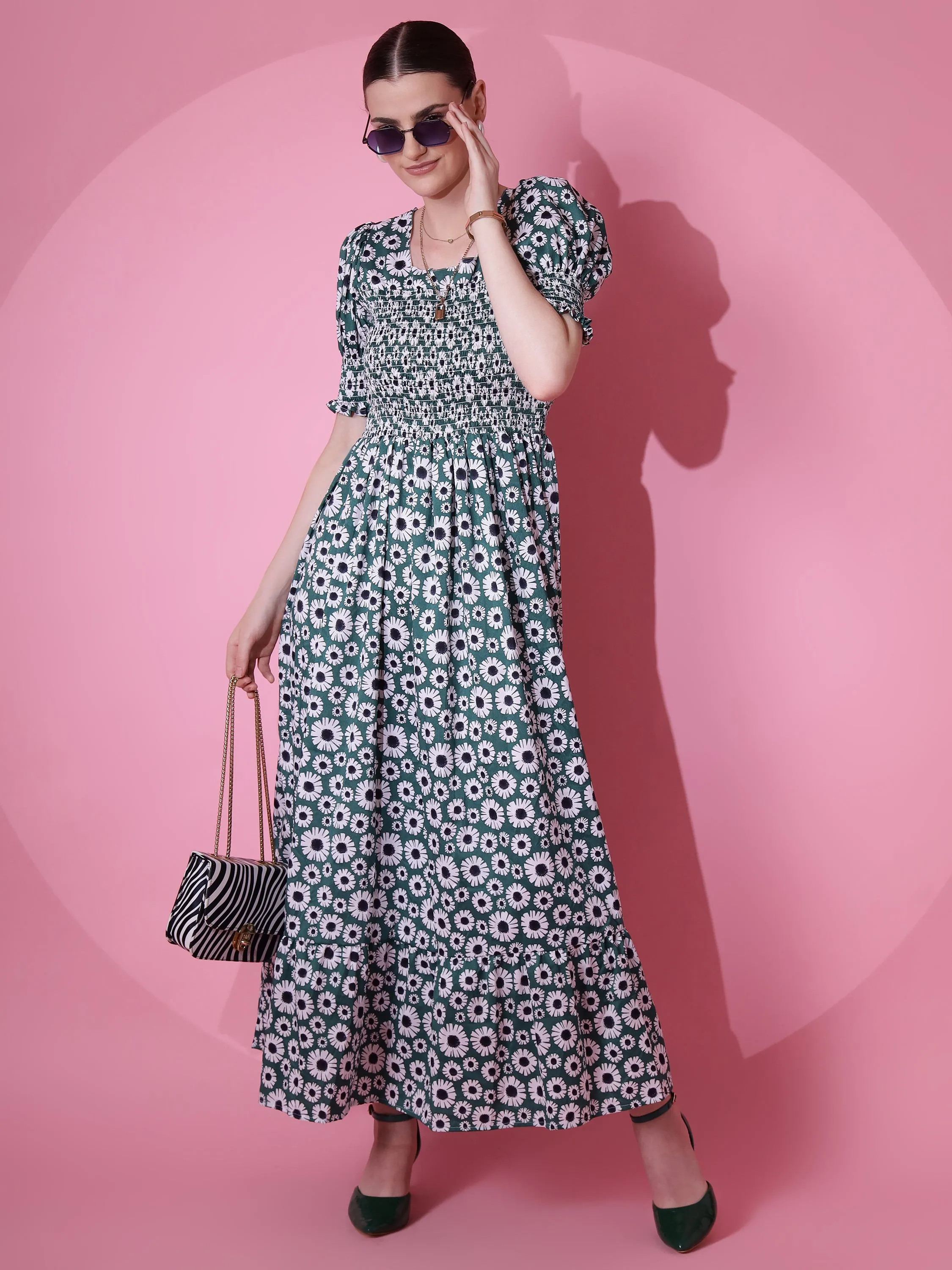 Green Blossoms Maxi Dress