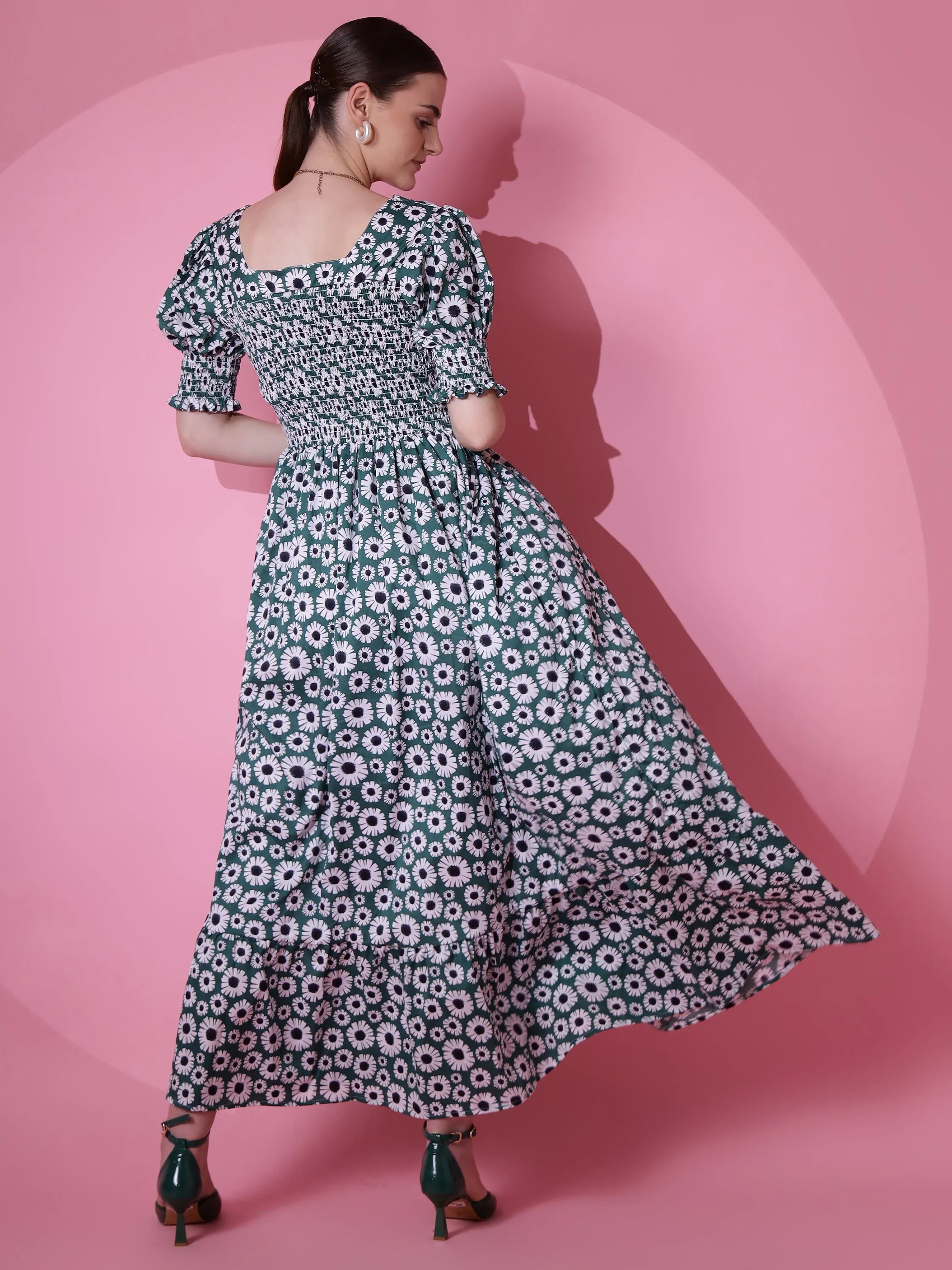 Green Blossoms Maxi Dress