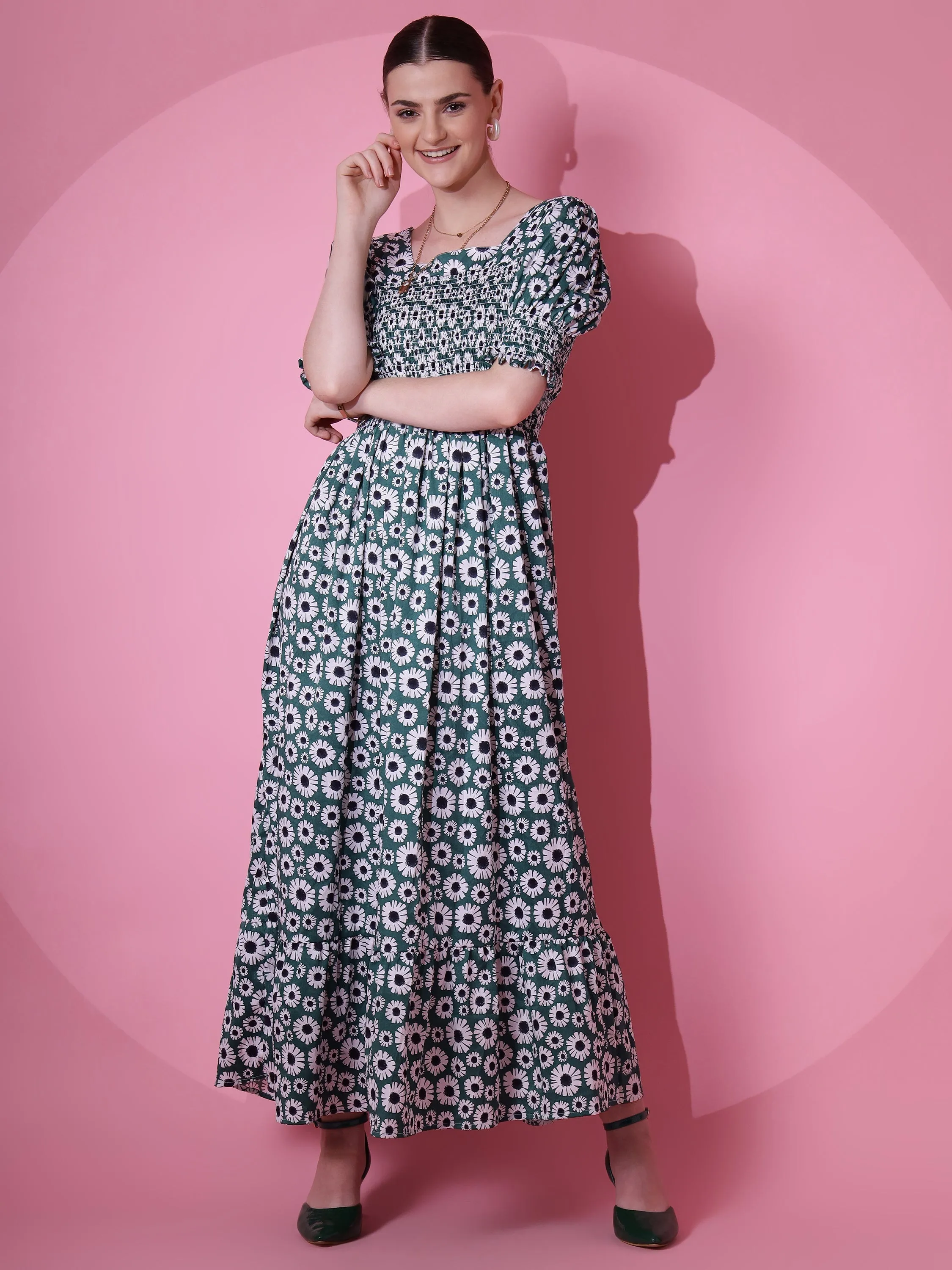 Green Blossoms Maxi Dress