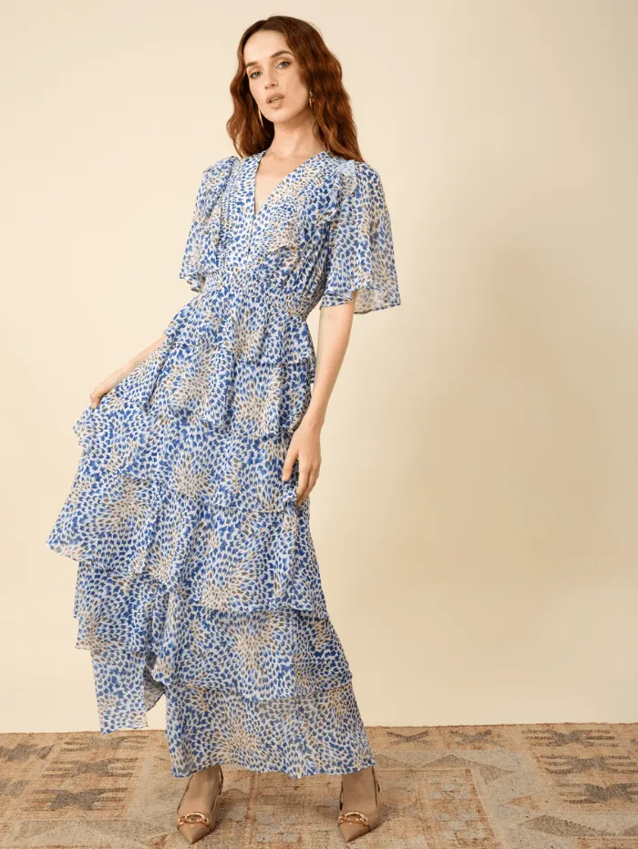 Hale Bob AINSLEY Blue Tiered Maxi Dress 46UB650A