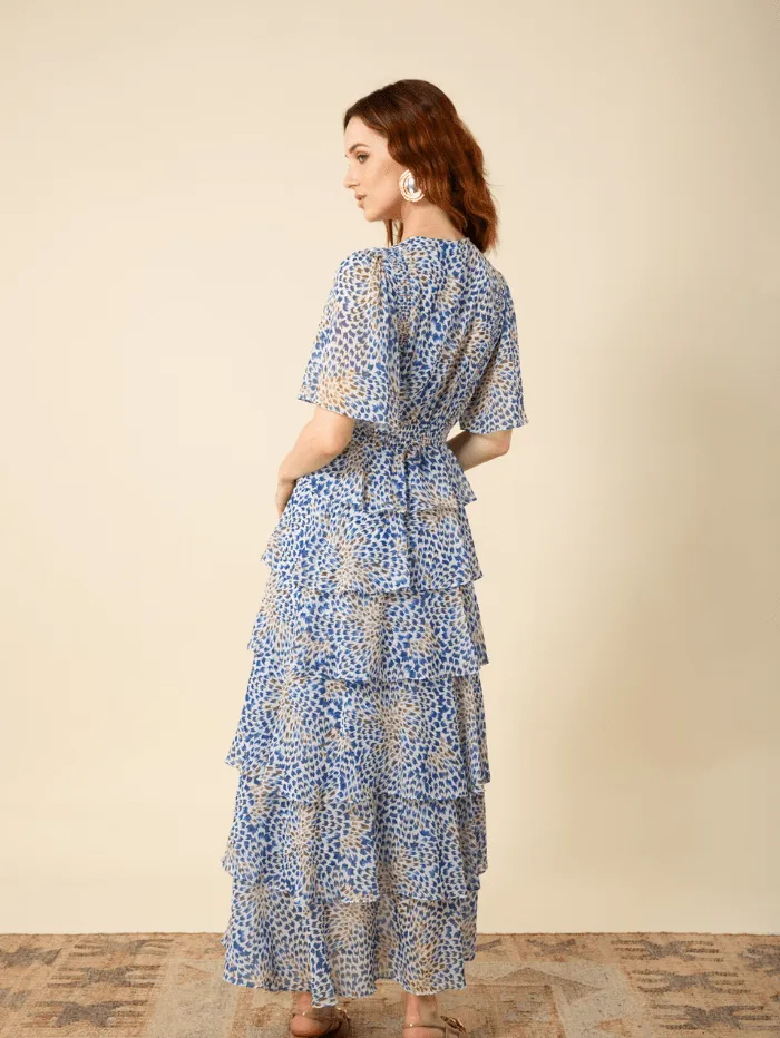 Hale Bob AINSLEY Blue Tiered Maxi Dress 46UB650A