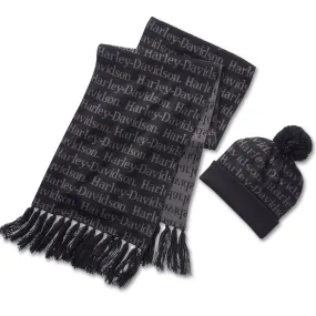 Harley-Davidson Women's Beanie & Scarf Gift Set, Black 97671-25VW