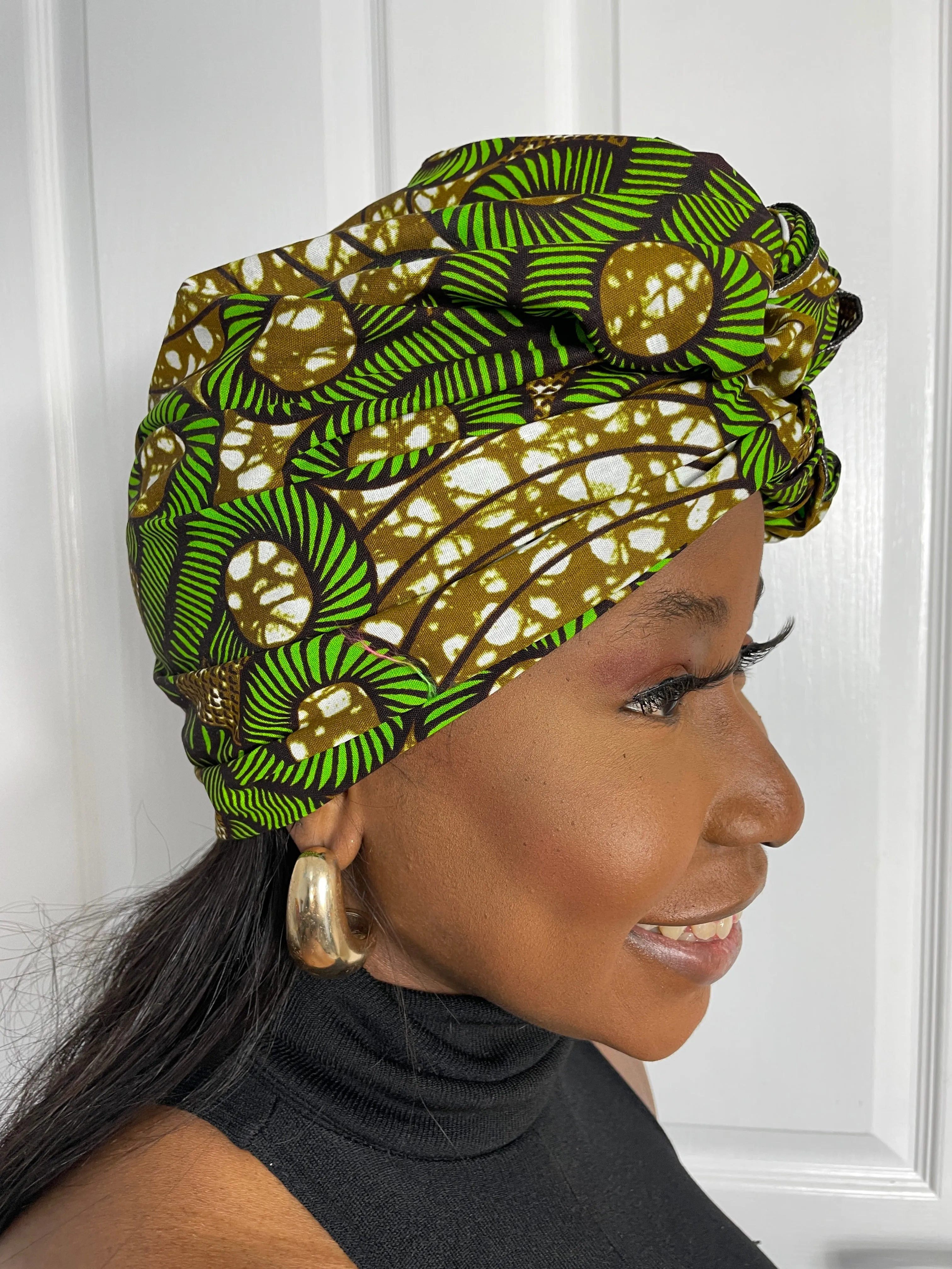 Hawa Green and Brown Ankara Headwrap/Scarf