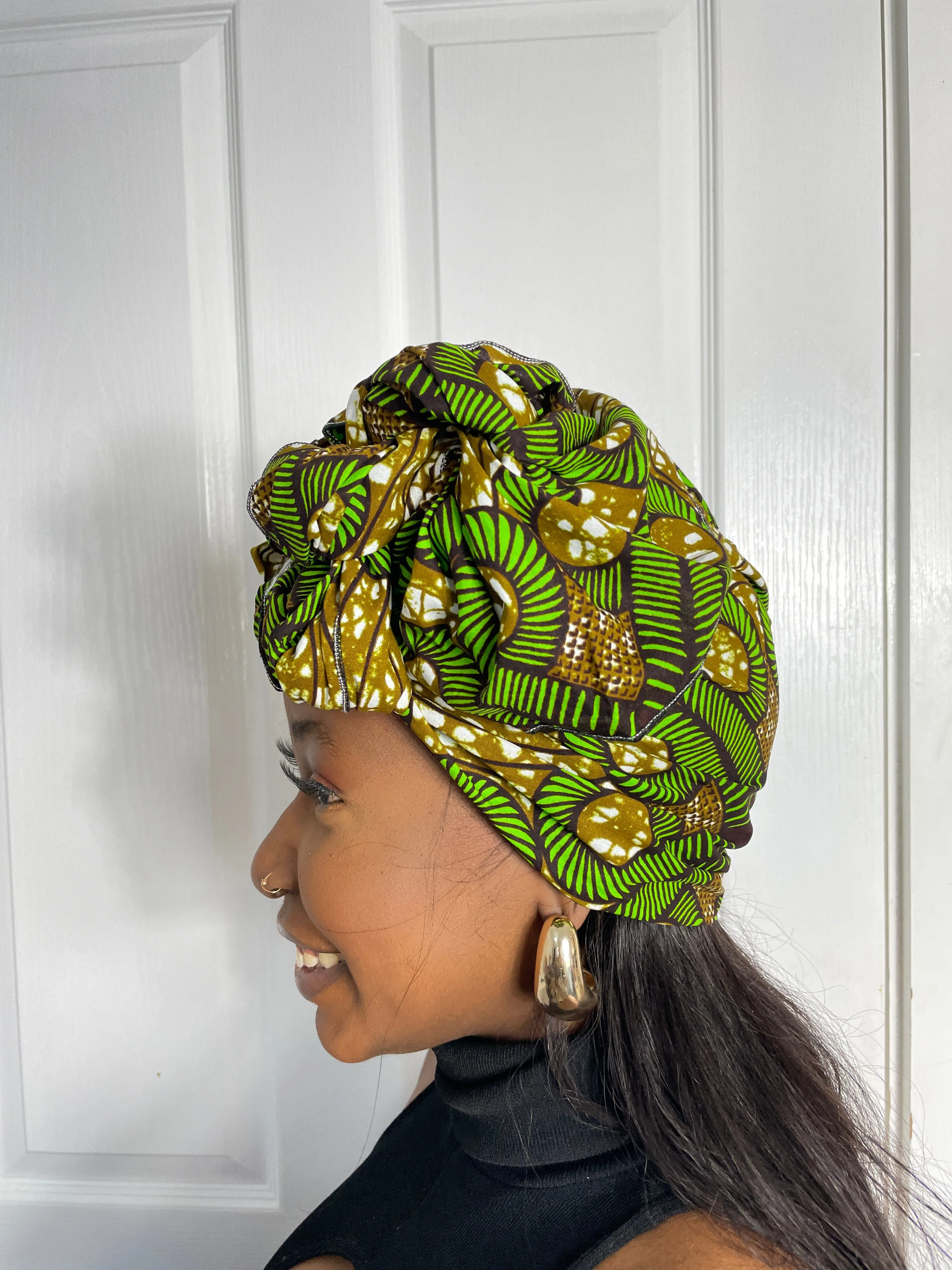 Hawa Green and Brown Ankara Headwrap/Scarf