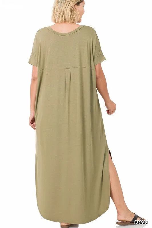 Hi Curvy Plus Size Women Viscose Side Slit V-Neck Maxi Dress