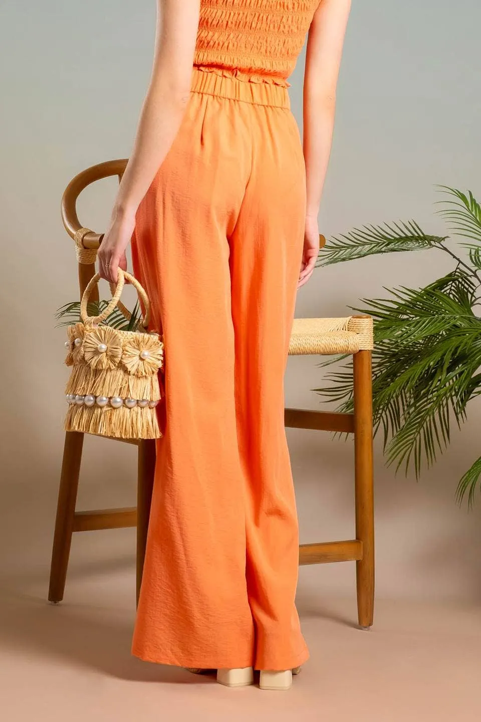 HIGH WAIST WIDE SPLIT LEG DRESS PANTS: ORANGE