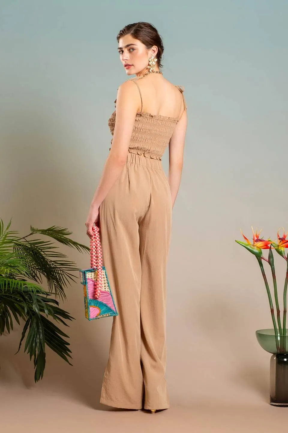 HIGH WAIST WIDE SPLIT LEG DRESS PANTS: ORANGE