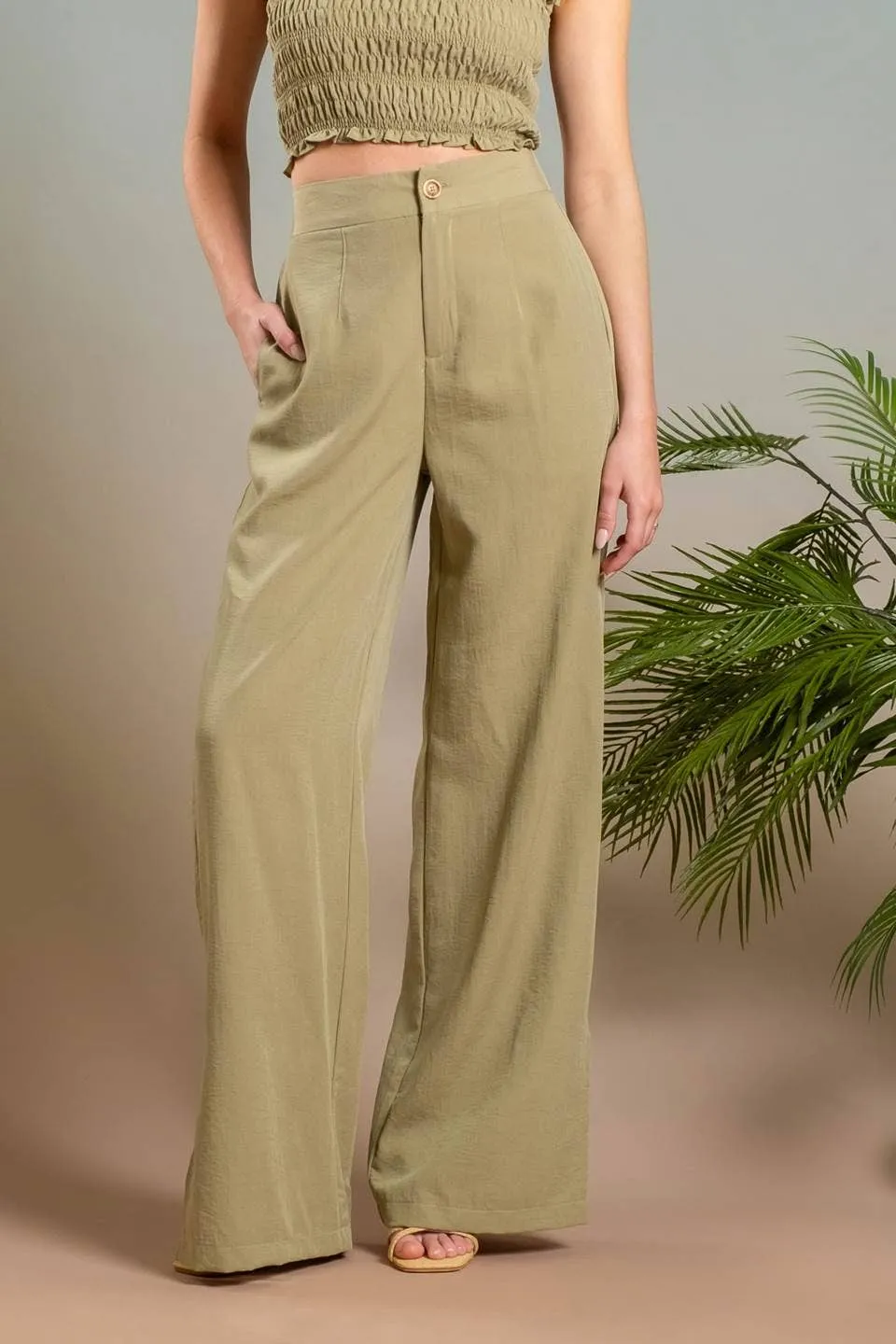 HIGH WAIST WIDE SPLIT LEG DRESS PANTS: ORANGE