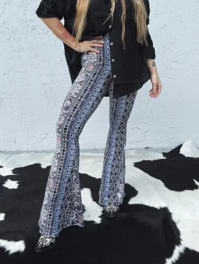 Hotel Key Boho Floral Print Bell Bottom Flare Pants