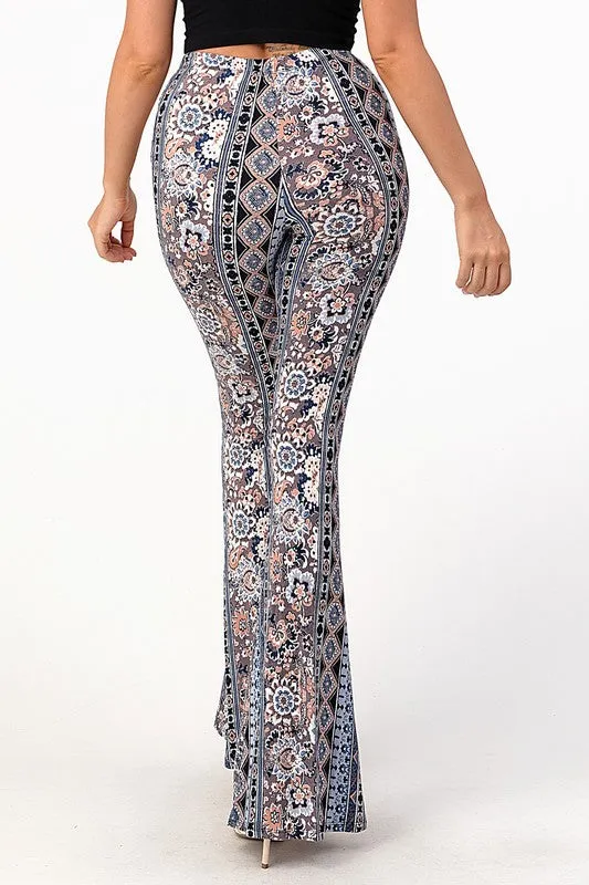 Hotel Key Boho Floral Print Bell Bottom Flare Pants