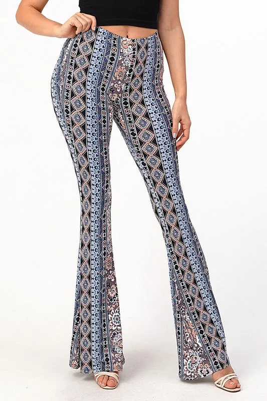 Hotel Key Boho Floral Print Bell Bottom Flare Pants