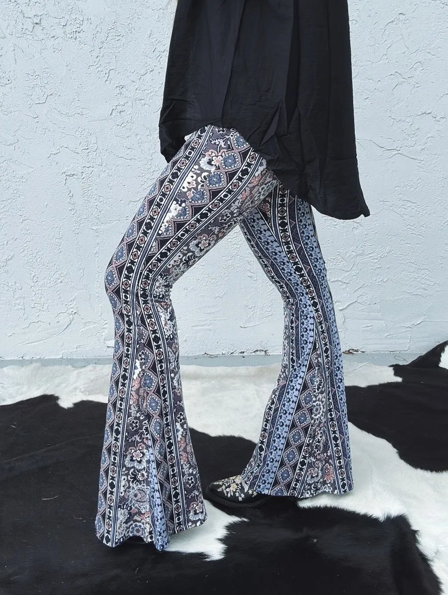 Hotel Key Boho Floral Print Bell Bottom Flare Pants