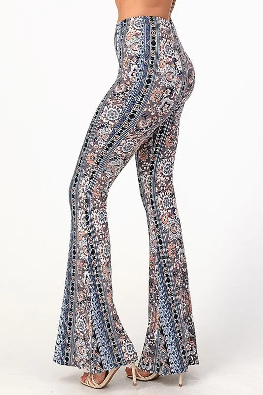 Hotel Key Boho Floral Print Bell Bottom Flare Pants