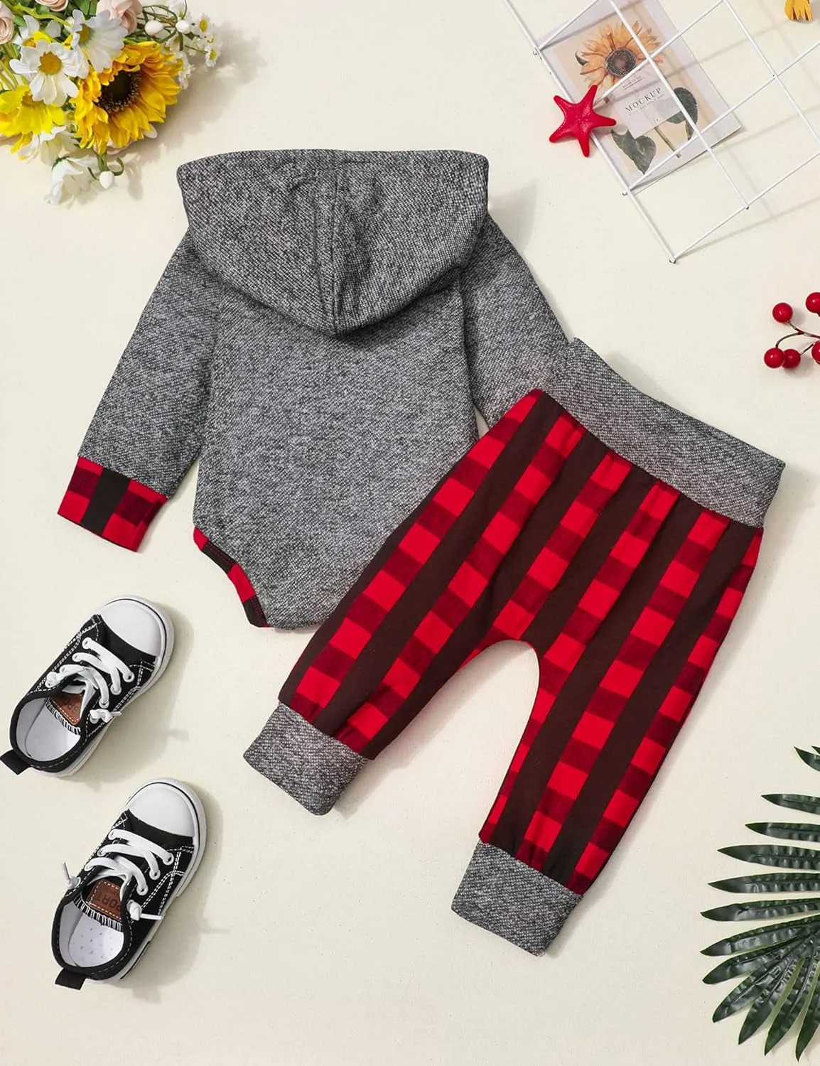 Infant Baby Boy Plaid Letter Print Hoodie and Pants Winter Outfit Set – 2PCS for Style and Comfort