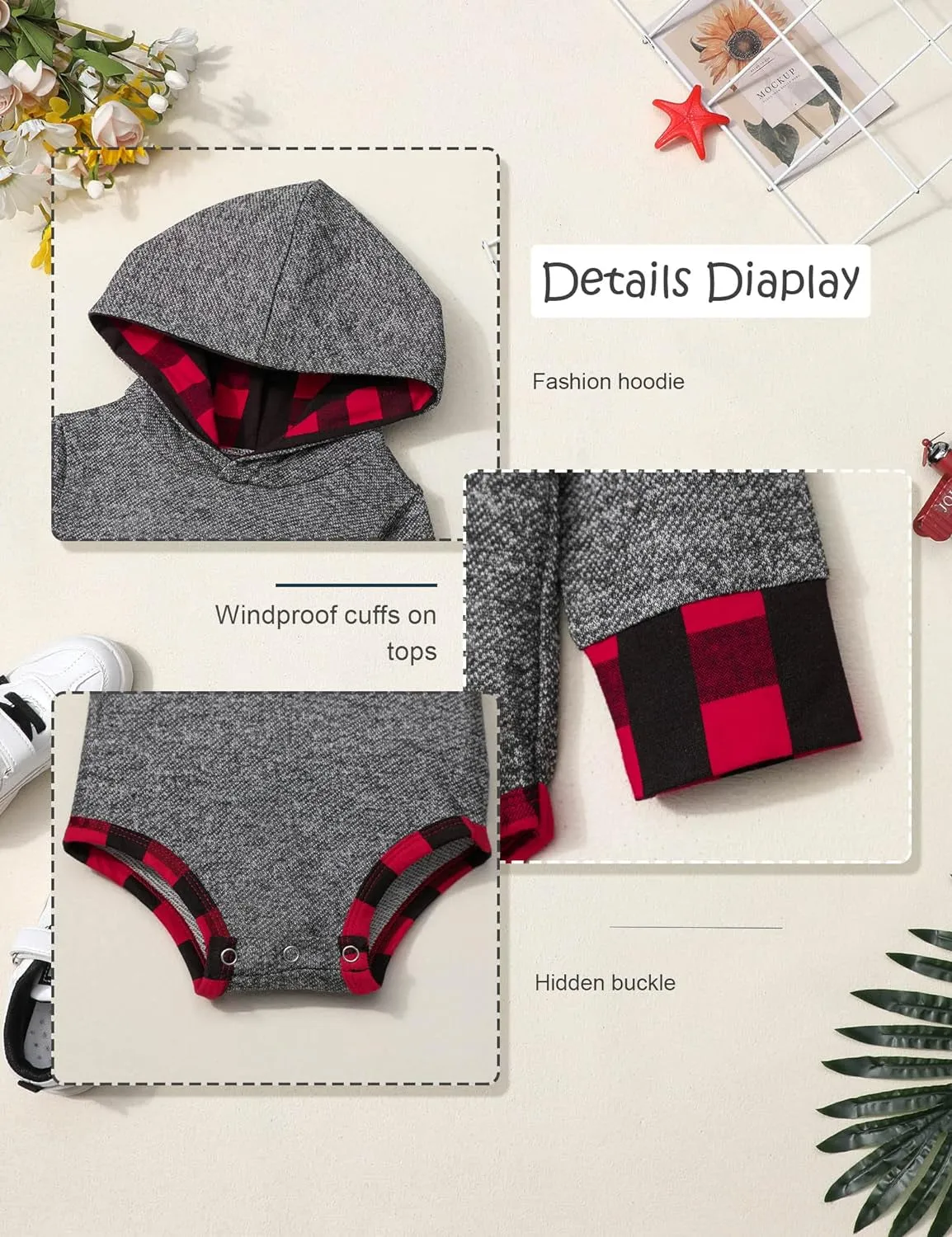 Infant Baby Boy Plaid Letter Print Hoodie and Pants Winter Outfit Set – 2PCS for Style and Comfort