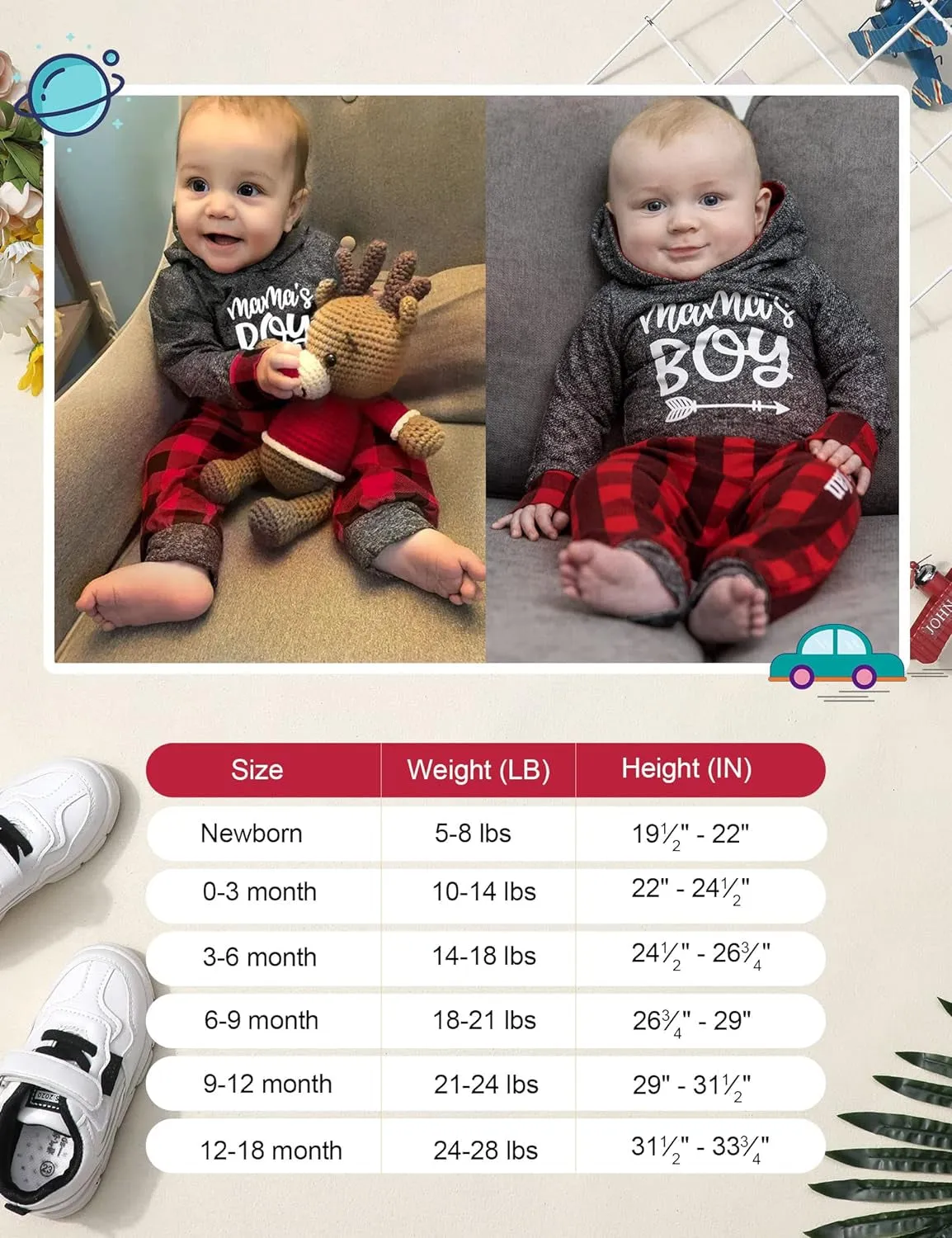 Infant Baby Boy Plaid Letter Print Hoodie and Pants Winter Outfit Set – 2PCS for Style and Comfort