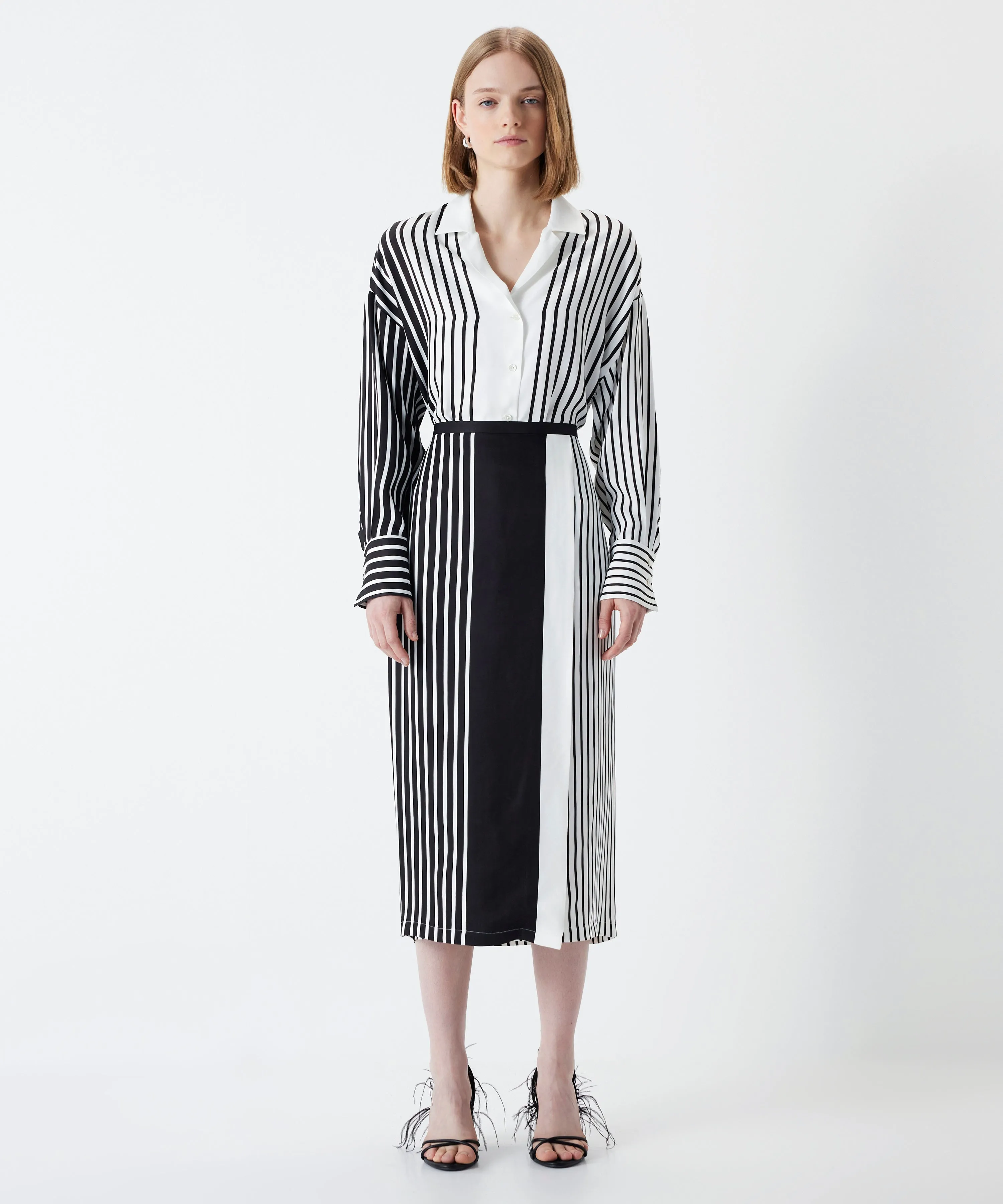 Ipekyol Stripe Pattern Midi Skirt Ecru