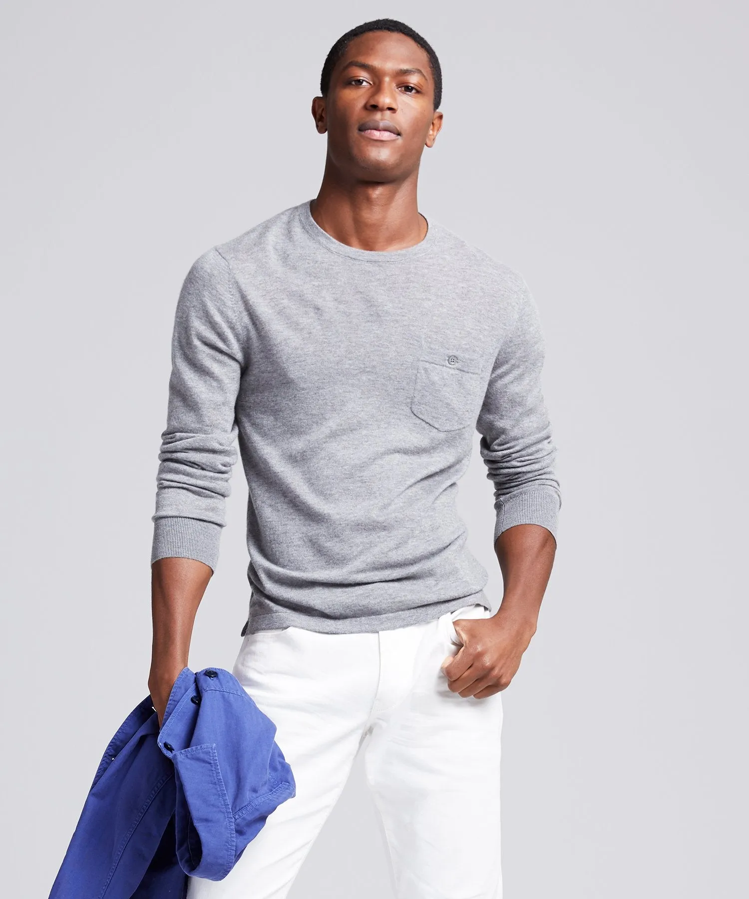 Italian Cashmere Pocket T-Shirt Sweater in Heather Grey