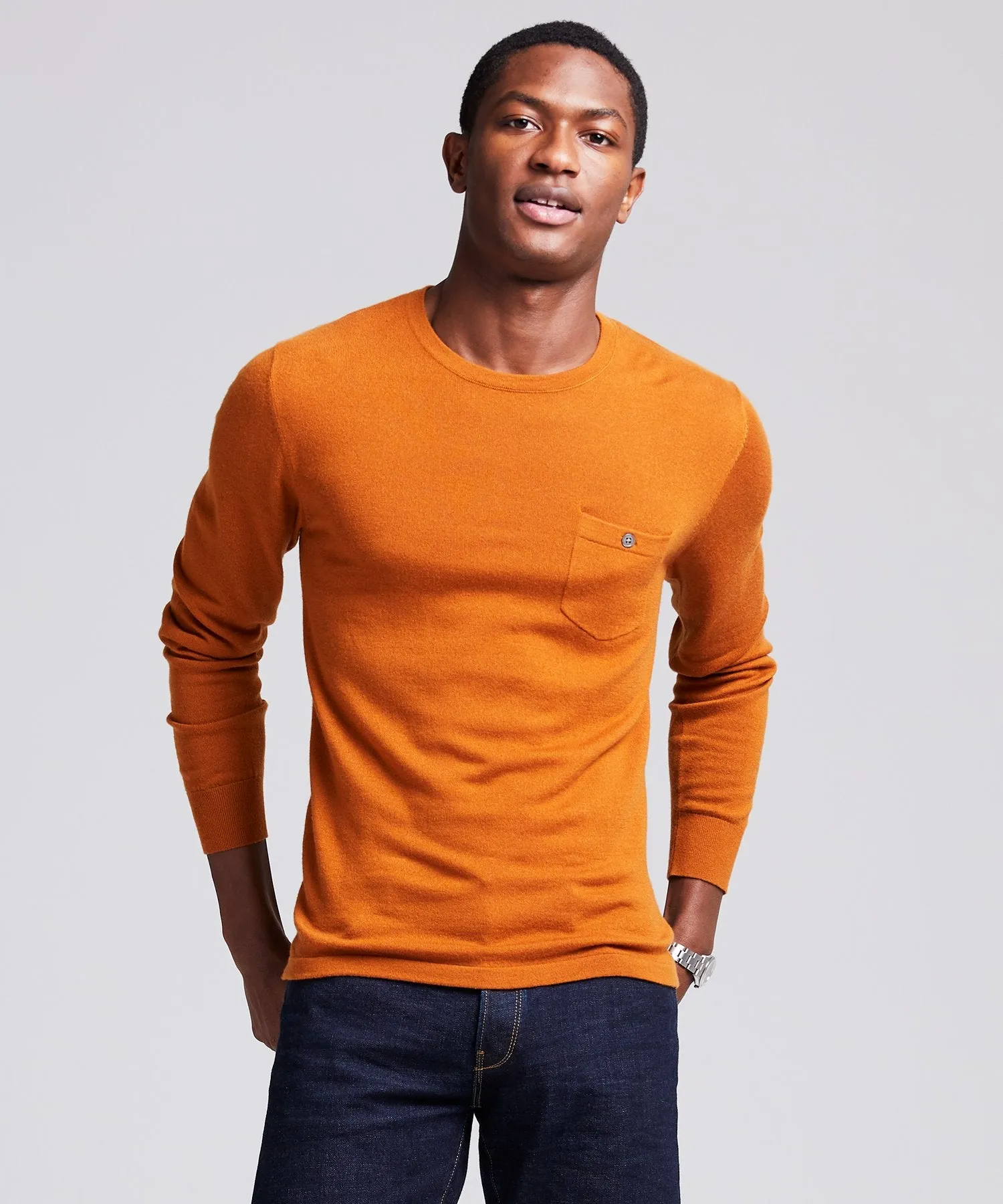 Italian Cashmere Pocket T-Shirt Sweater in Spice