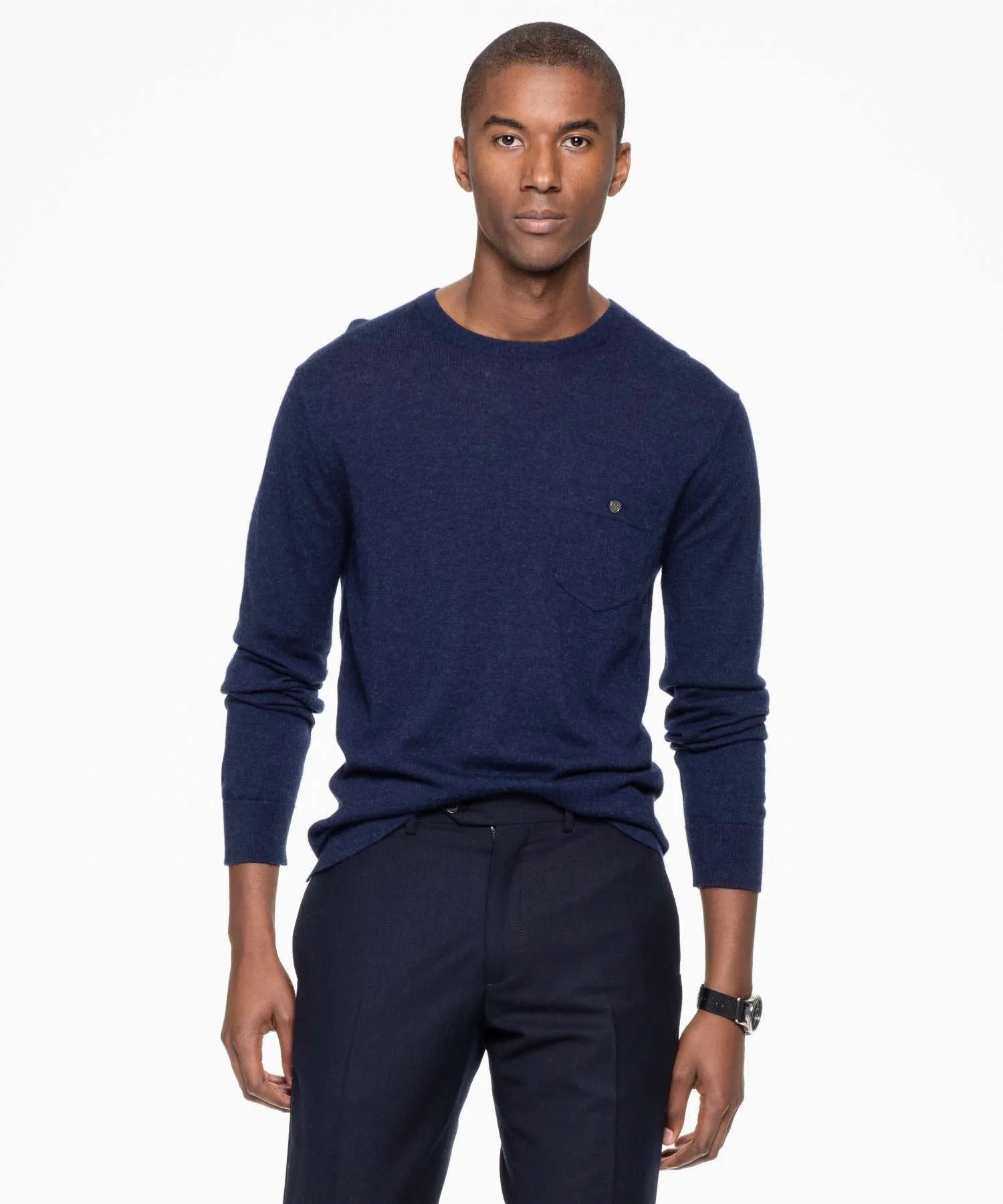 Italian Cashmere T-Shirt Sweater in Navy Heather