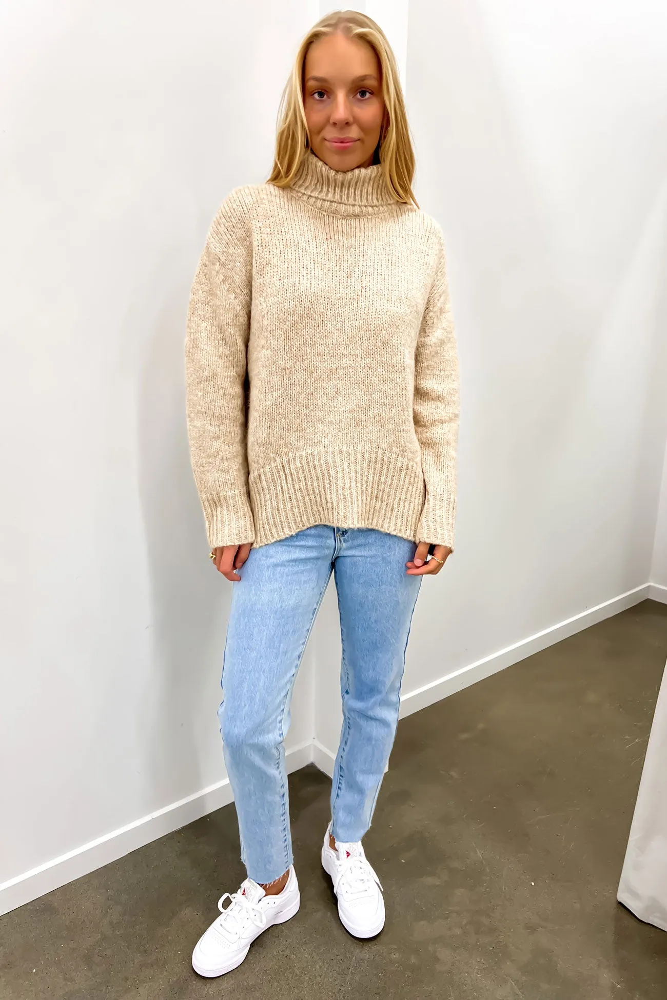 Kaleb Roll Neck Knit Jumper Latte