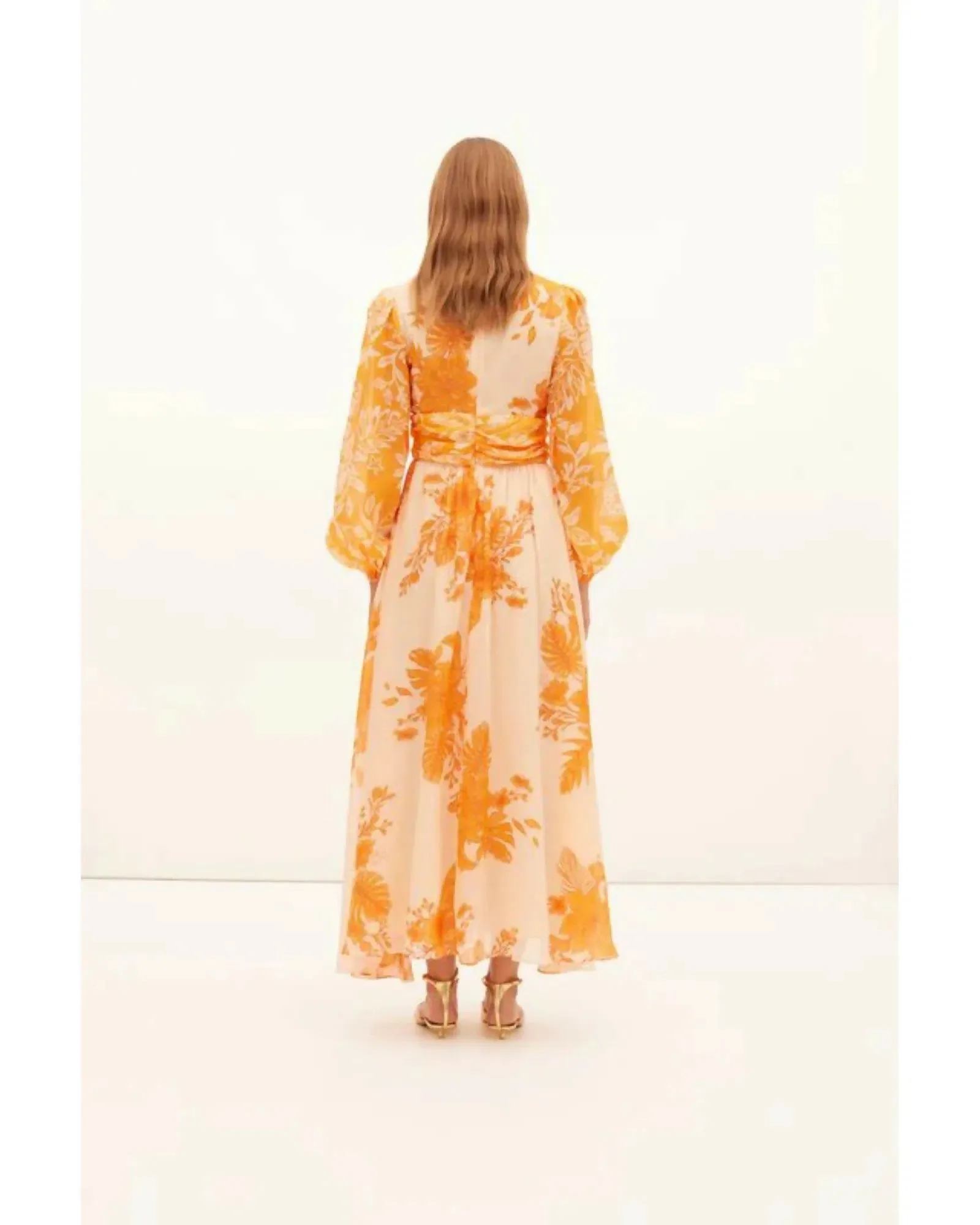 Kate Ford Hester Ruched Gown Orange Print Size AU 12