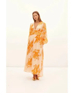 Kate Ford Hester Ruched Gown Orange Print Size AU 12