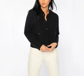 Kinross Cashmere - Doubleknit Crop Shacket in Black