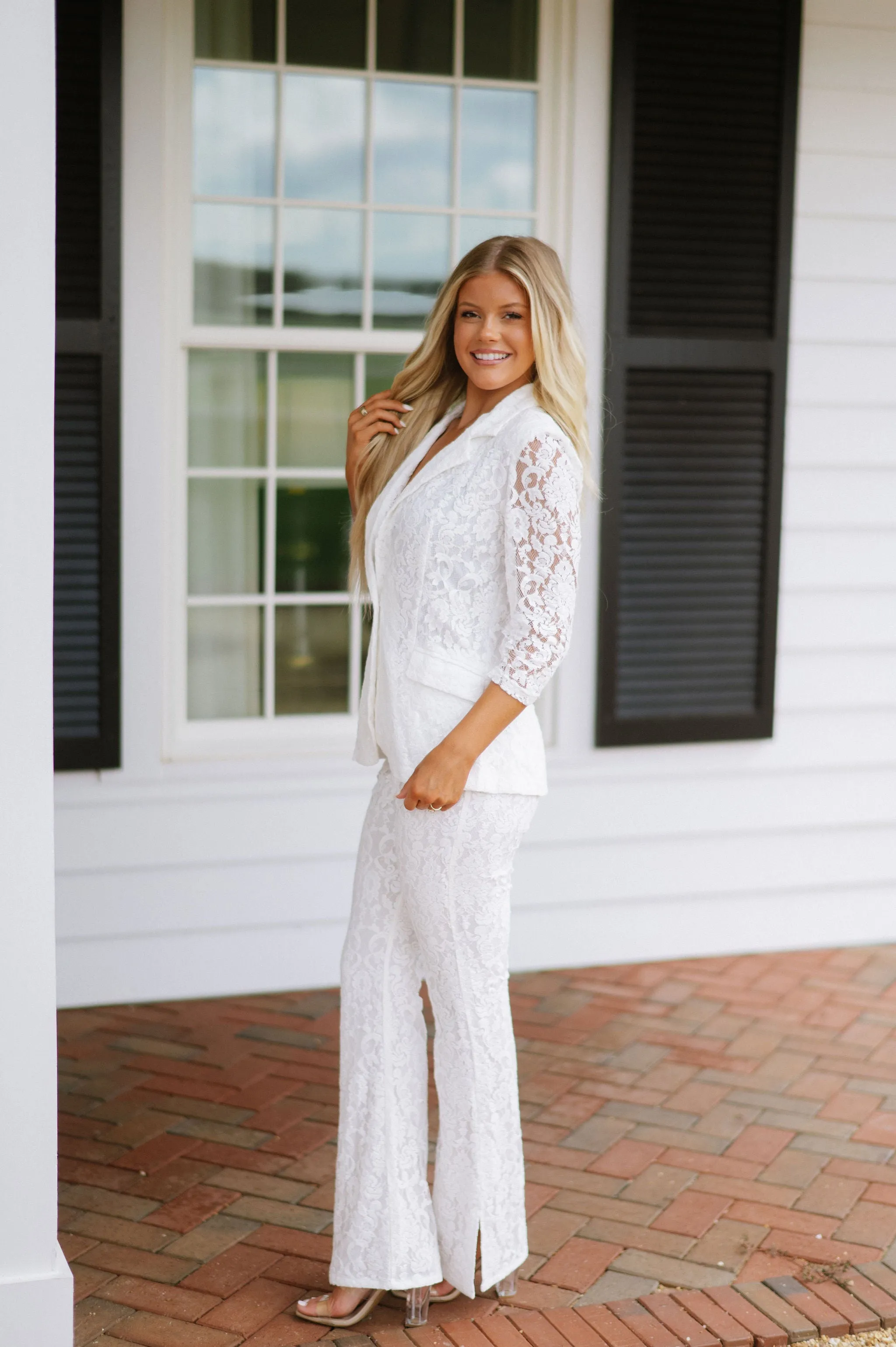 Lace Blazer Pants Set-Off White