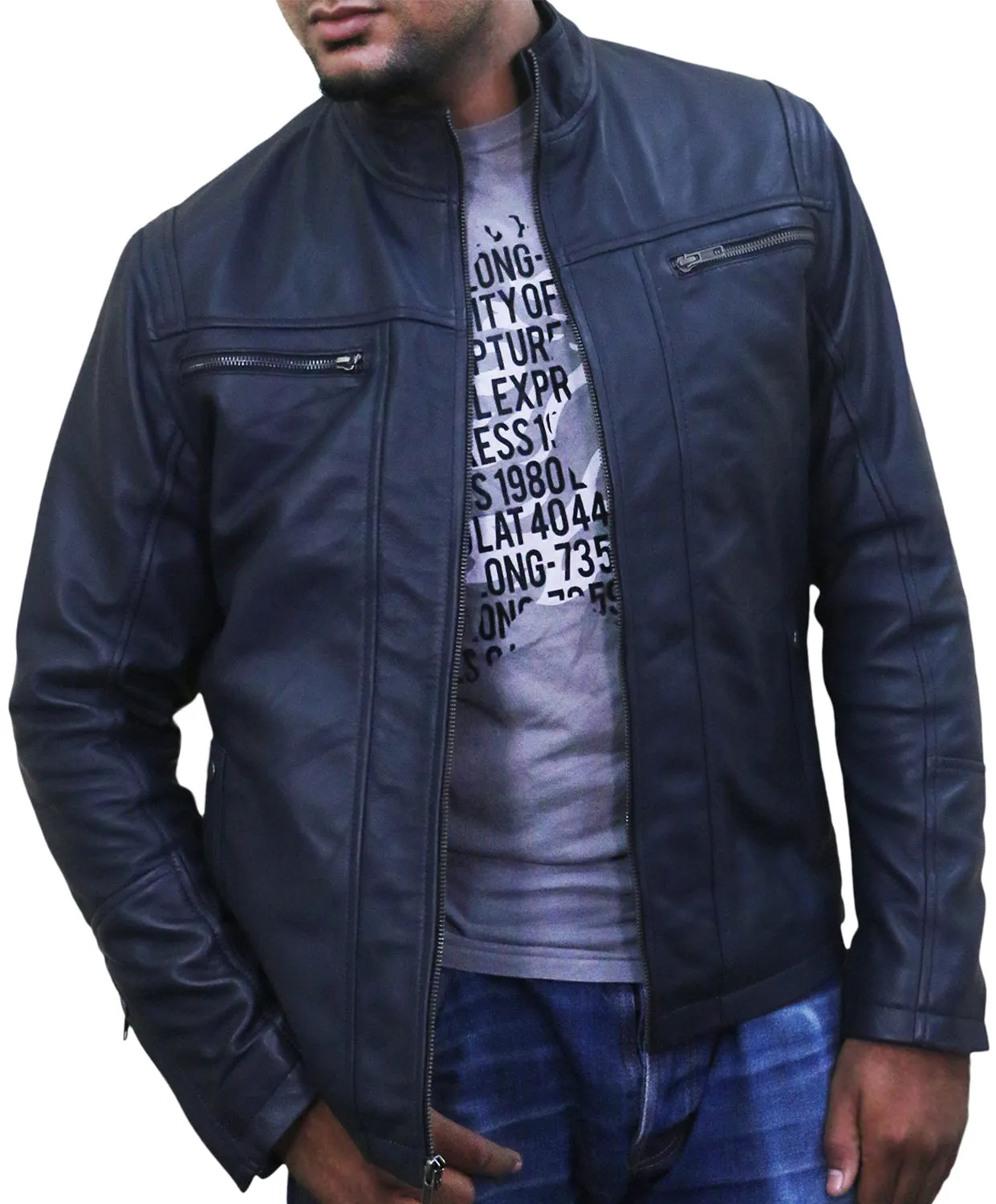 Leather Jackets Hub Mens Genuine Lambskin Leather Jacket (Black, Racer Jacket) - 1501489