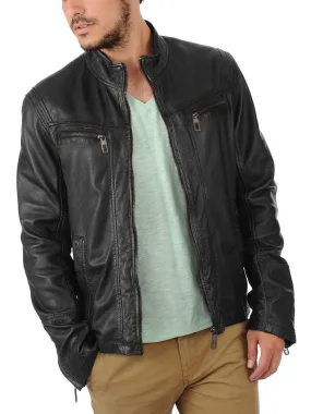 Leather Jackets Hub Mens Genuine Lambskin Leather Jacket (Black, Racer Jacket) - 1501489