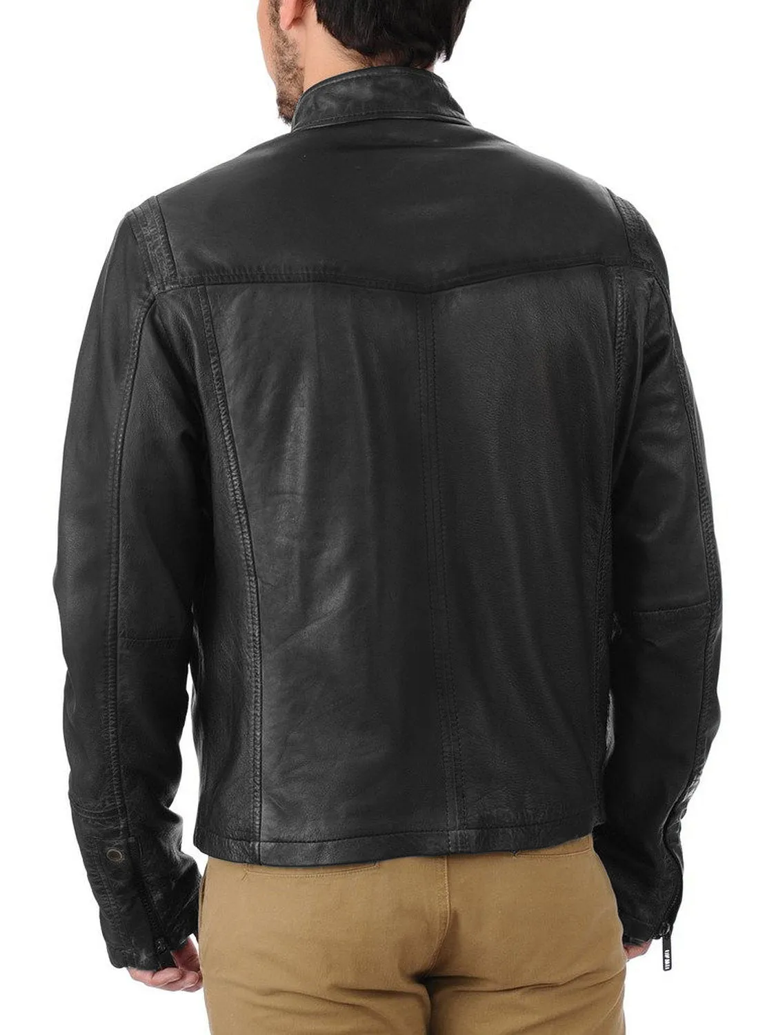 Leather Jackets Hub Mens Genuine Lambskin Leather Jacket (Black, Racer Jacket) - 1501489